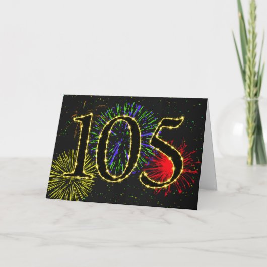 105e Birthday-kaart met vuurwerk Kaart (Voorkant)