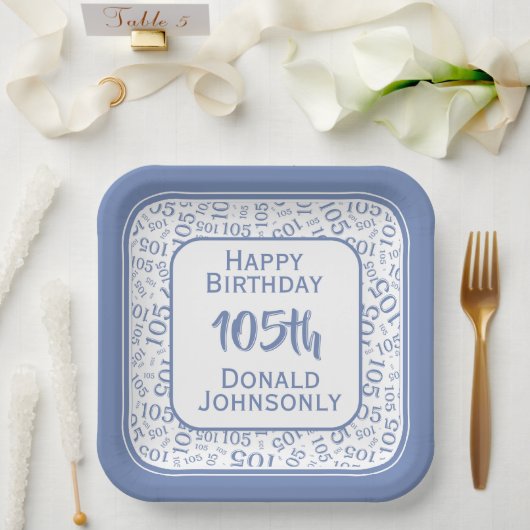 105e Partij Willekeurige Nummer Patroon Blauw/Wit Papieren Bordje (Huwelijk)