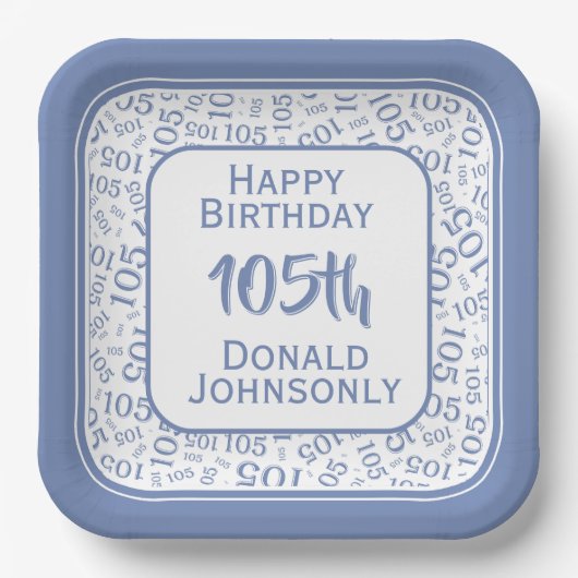 105e Partij Willekeurige Nummer Patroon Blauw/Wit Papieren Bordje (Voorkant)
