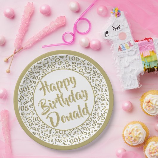 105e Partij Willekeurige Nummer Patroon Goud/Wit Papieren Bordje (Feest)