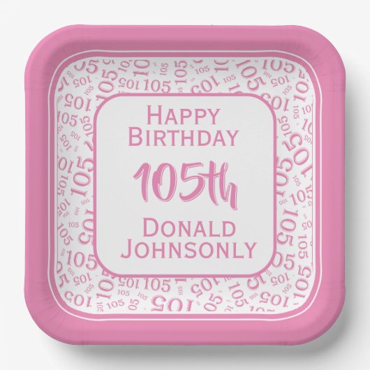 105e Partij Willekeurige Nummer Patroon Roze/Wit Papieren Bordje (Voorkant)