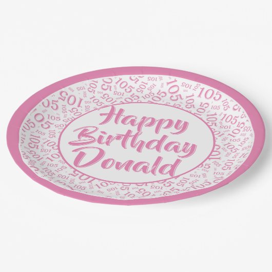 105e Partij Willekeurige Nummer Patroon Roze/Wit Papieren Bordje (Gekanteld)