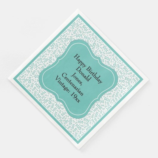 105e Verjaardag Blauwgroen/Witte Beugel Getal Patr Servet (Hoek)