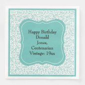 105e Verjaardag Blauwgroen/Witte Beugel Getal Patr Servet (Voorkant)