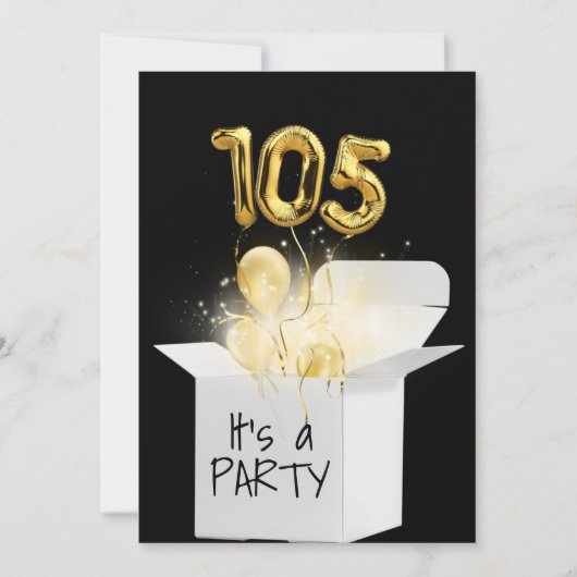 105e verjaardag gouden ballonnen in witte doos kaart (Voorkant)