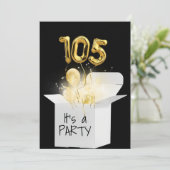 105e verjaardag gouden ballonnen in witte doos kaart (Staand voorkant)