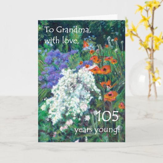 105e verjaardag Kaart grootmoeder - juni tuin (Gele Bloem)