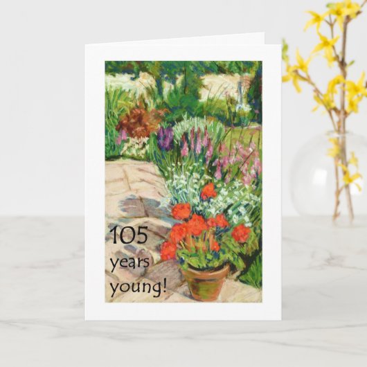 105e Verjaardag Kaart - Rode Geraniums (Gele Bloem)