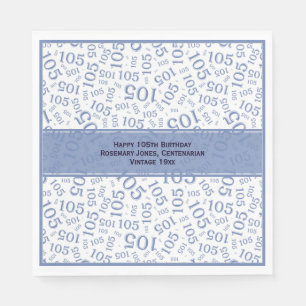 105e Verjaardag Modern Getal Patroon Blauw/Wit Servet