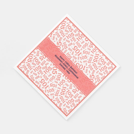 105e Verjaardag Modern Getal Patroon Cral/Wit Servet (Hoek)