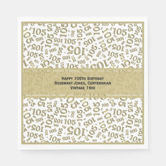 105e Verjaardag Modern Getal Patroon Goud/Wit Servet (Voorkant)
