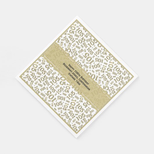 105e Verjaardag Modern Getal Patroon Goud/Wit Servet (Hoek)
