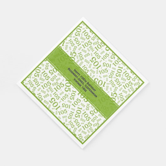 105e Verjaardag Modern Getal Patroon Groen/Wit Servet (Hoek)