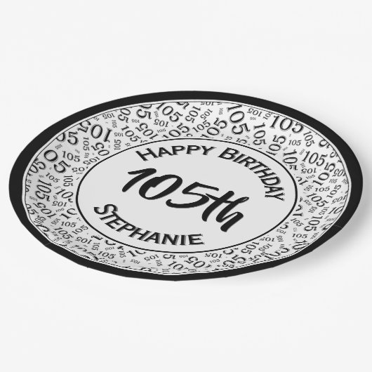 105e Verjaardag Modern Getal Patroon Zwart/Wit Papieren Bordje (Gekanteld)