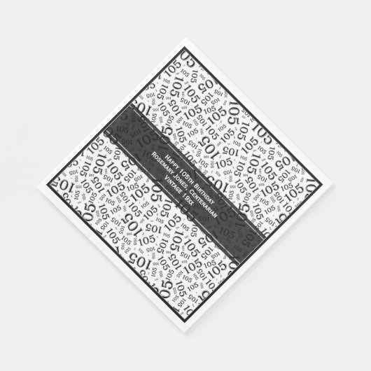 105e Verjaardag Modern Getal Patroon Zwart/Wit Servet (Hoek)