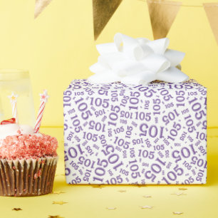105e verjaardag paars/wit willekeurig nummerpatroo cadeaupapier