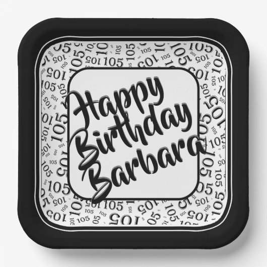 105e verjaardag Random Number Pattern Black/White Papieren Bordje (Voorkant)