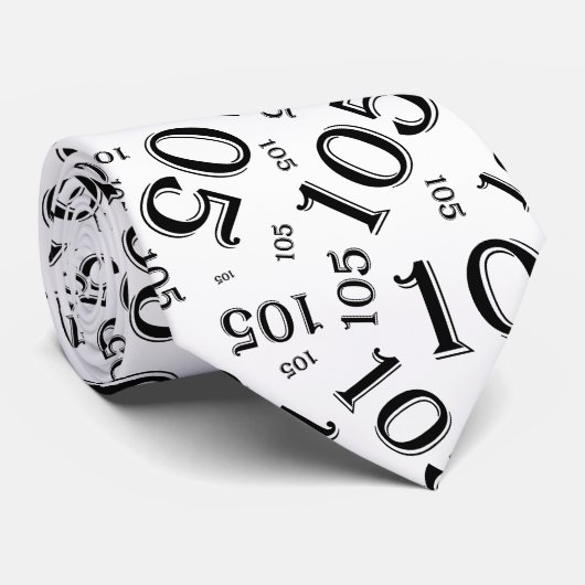 105e verjaardag Random Number Pattern Black/White Stropdas (Opgerold)
