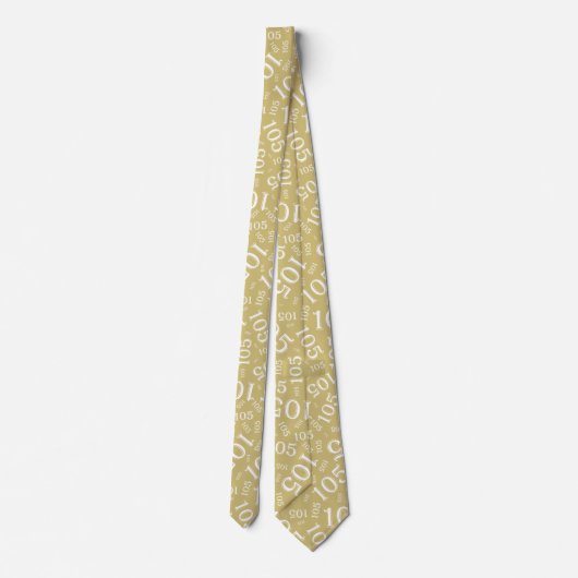 105e verjaardag Random Number Pattern Gold/White Stropdas (Achterkant)