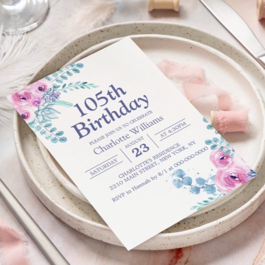 105e verjaardag Roze bloemen 105 jaar Kaart