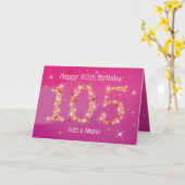 105e verjaardag - Star Numbers - Roze - 105 jaar Kaart (Gele Bloem)