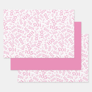 105e verjaardag Willekeurig cijferpatroon Roze/Wit Inpakpapier Vel