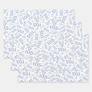 105e verjaardag Willekeurig nummerpatroon Blauw/Wi Inpakpapier Vel