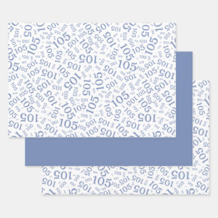 105e verjaardag Willekeurig nummerpatroon Blauw/Wi Inpakpapier Vel