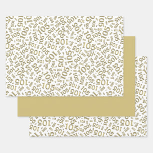 105e verjaardag Willekeurig nummerpatroon Goud/Wit Inpakpapier Vel