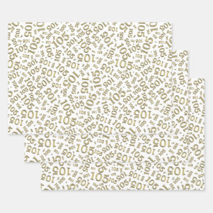 105e verjaardag Willekeurig nummerpatroon Goud/Wit Inpakpapier Vel