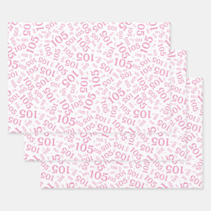 105e verjaardag Willekeurig nummerpatroon Roze/Wit Inpakpapier Vel