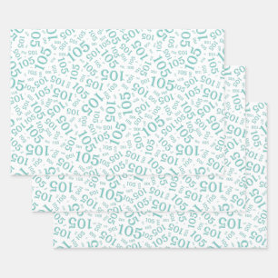 105e verjaardag Willekeurig nummerpatroon Teal/Wit Inpakpapier Vel