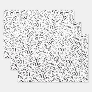 105e verjaardag Willekeurig nummerpatroon Zwart/Wi Inpakpapier Vel