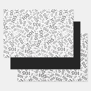 105e verjaardag Willekeurig nummerpatroon Zwart/Wi Inpakpapier Vel