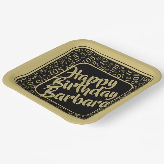 105e Verjaardag Willekeurige Nummer Patroon Goud/Z Papieren Bordje (Gebogen)