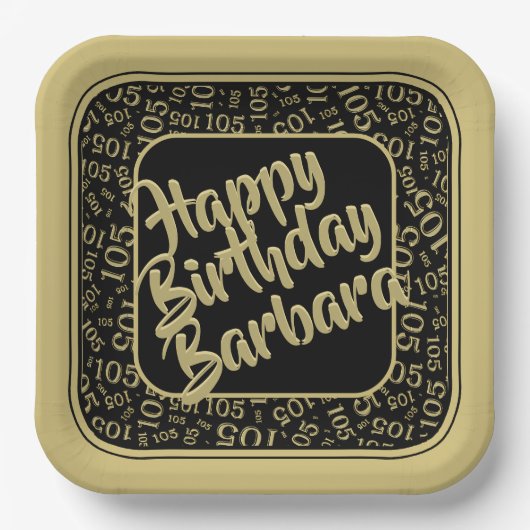 105e Verjaardag Willekeurige Nummer Patroon Goud/Z Papieren Bordje (Voorkant)