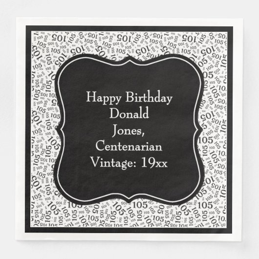 105e verjaardag zwart/wit beugel nummer patroon servet (Voorkant)