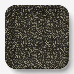105e verjaardagsfeestje zwart/goud willekeurig pat papieren bordje