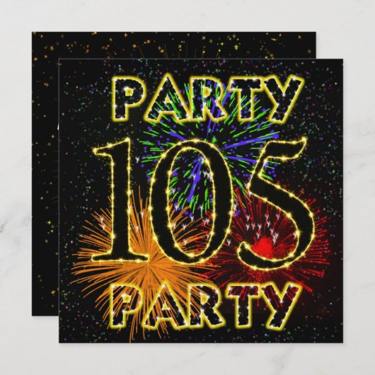 105e verjaardagsfeestuitnodiging met vuurwerk kaart (Voorkant / Achterkant)