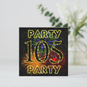 105e verjaardagsfeestuitnodiging met vuurwerk kaart (Staand voorkant)