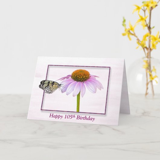 105th Birthday Butterfly on Cone Flower Kaart (Gele Bloem)