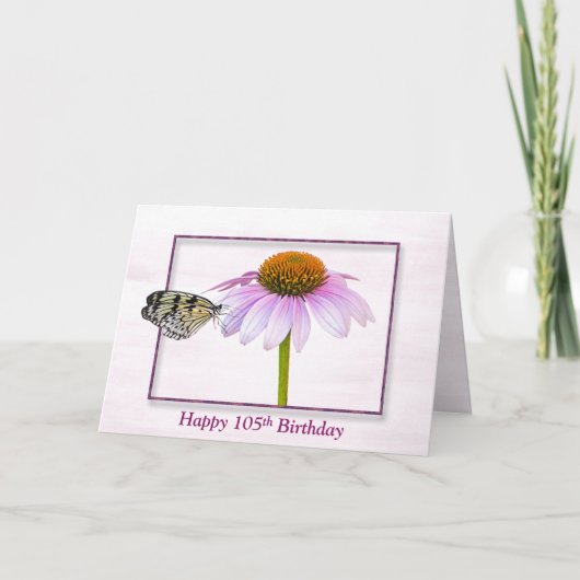 105th Birthday Butterfly on Cone Flower Kaart (Voorkant)
