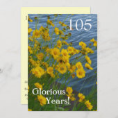 105th Birthday Celebration/Yellow Floral+Water Kaart (Voorkant / Achterkant)