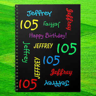105th Birthday Party Guest Book, Name Black Spiral Notitieboek