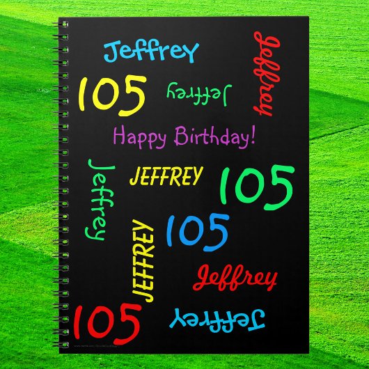 105th Birthday Party Guest Book, Name Black Spiral Notitieboek