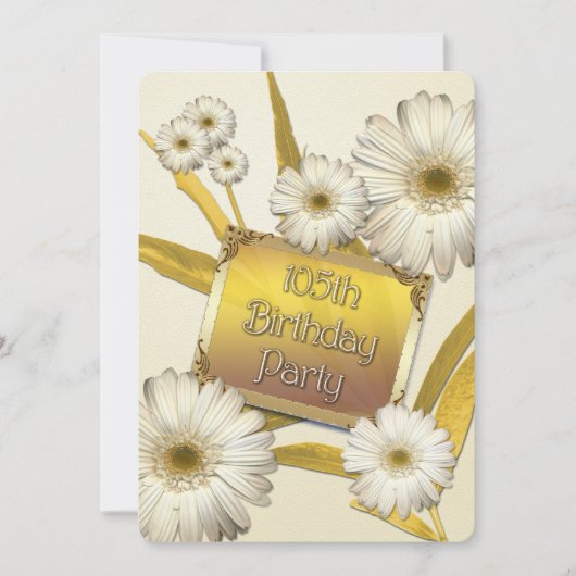 105th Birthday Party Invitation with daisies Kaart (Voorkant)
