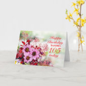 105th Birthday Pink Flowers Voeg een Kaart met naa (Gele Bloem)