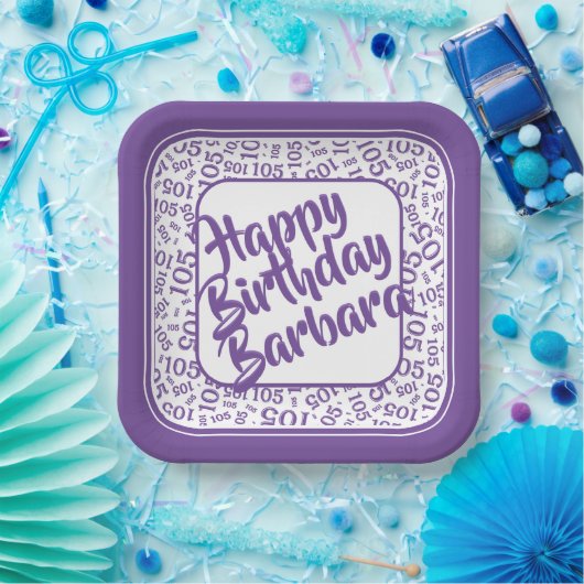 105th Birthday Random Number Patroon Paarse/wit Papieren Bordje (Feest)