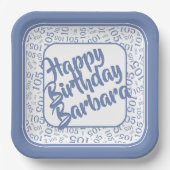 105th Birthday Random Number Pattern Blue/White Papieren Bordje (Voorkant)
