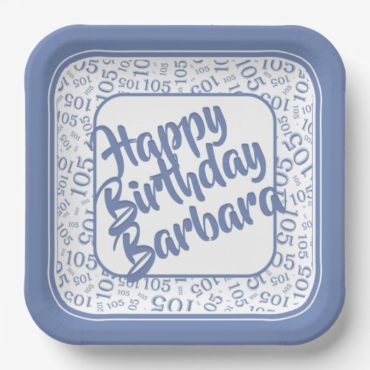 105th Birthday Random Number Pattern Blue/White Papieren Bordje (Voorkant)